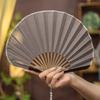 Creative Retro Mini Shell Fan Chinese Solid Color Folding Hand Fan Chinese Style Cotton Linen Cloth Handheld Fan Party