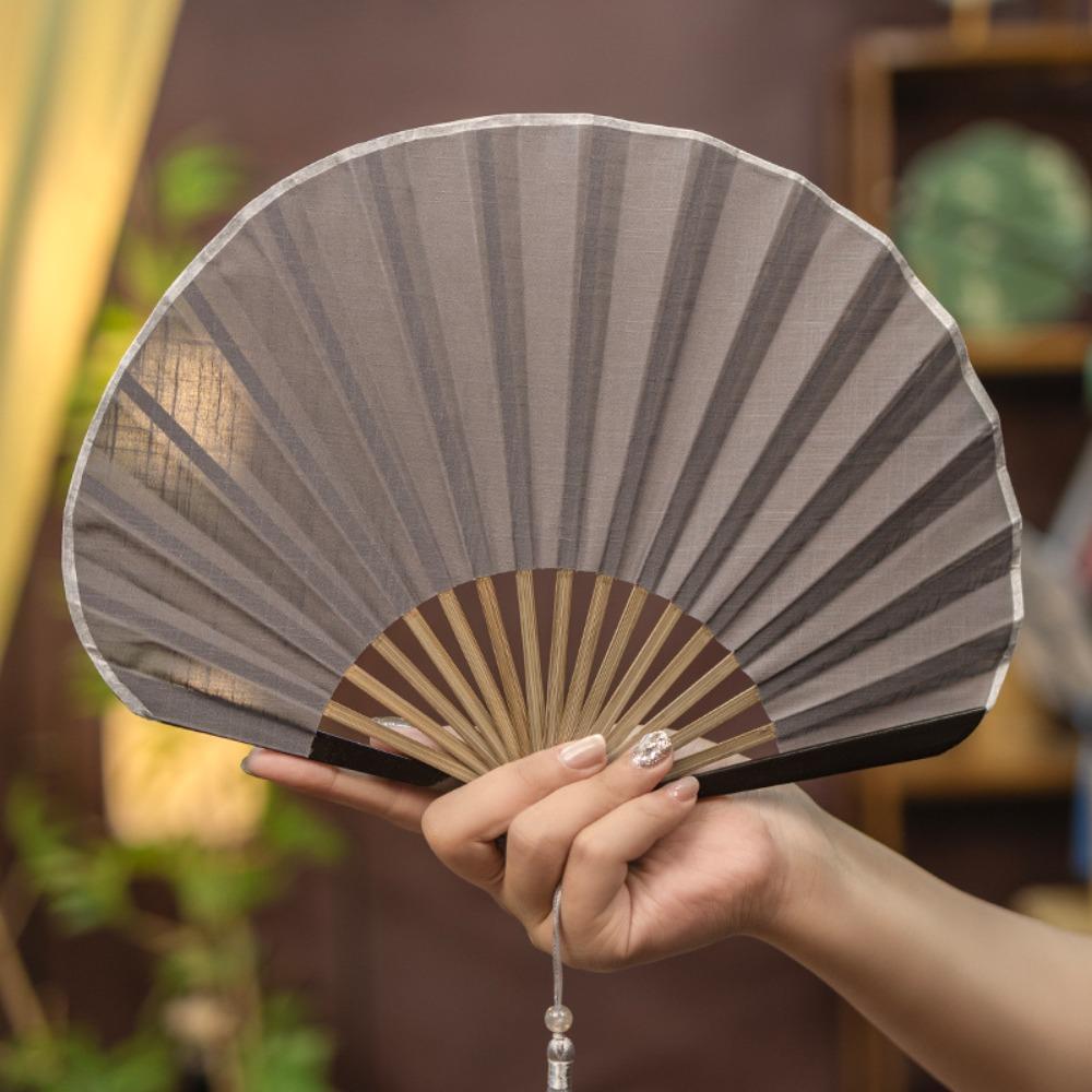 Creative Retro Mini Shell Fan Chinese Solid Color Folding Hand Fan Chinese Style Cotton Linen Cloth Handheld Fan Party
