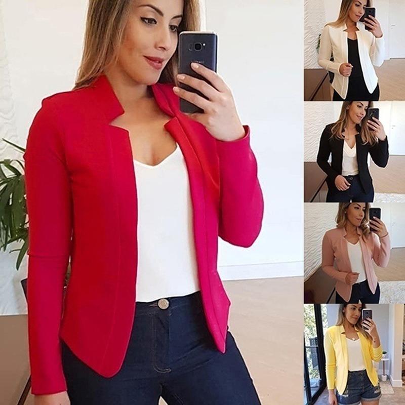 Womens Long Sleeve Cropped Blazer Coat Ladies Work Thin Open Front Cardigan Coat