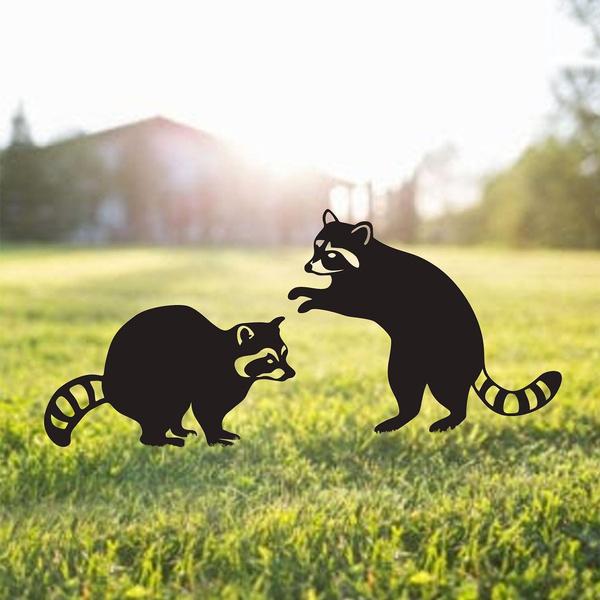 Metal Raccoon Garden Statues Stakes, Black Raccoon Silhouette Animals Decorative Garden Stakes,Statues Animal Stakes for Yard Decor and Lawn Ornaments
