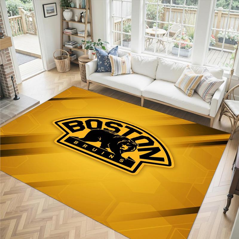Boston Bruins Design Crystal Velvet Carpet Cozy Non?Slip Printed Rug For Bedroom Living Room Entrance