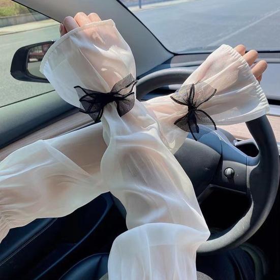 1 Pair Sun Protection Arm Sleeves for Women Bow Knot UV Protection Arm Sleeves Breathable Loose Summer Arm Sleeves for Girls Commuting Street