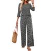 Women's Casual Leopard Print Two-Piece Set - Round Neck Loose Fit 3/4 Sleeve Top and Long Pants