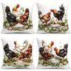 Watercolor Farm Theme of Chickens Digital Printing Pillow Cover Short Plush Suitable Living Bedrooms Sofas Throw Cushion Cover