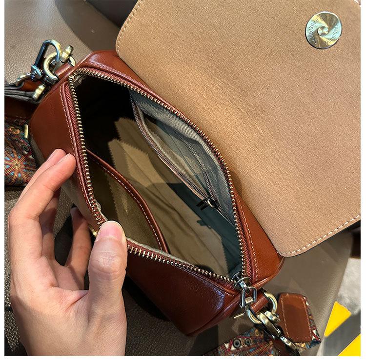 Cylindrical Pillow Genuine Leather Women's Handbag, Underarm Bag Fashiable Versatile Women's Commuting Shoulder Crossbody Bag