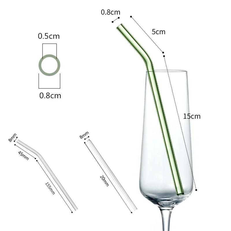 20cm Reusable Glass Straws, High Borosilicate Smoothie Cocktails Straw Environmentally Friendly Drinkware Straw Wine Accessories