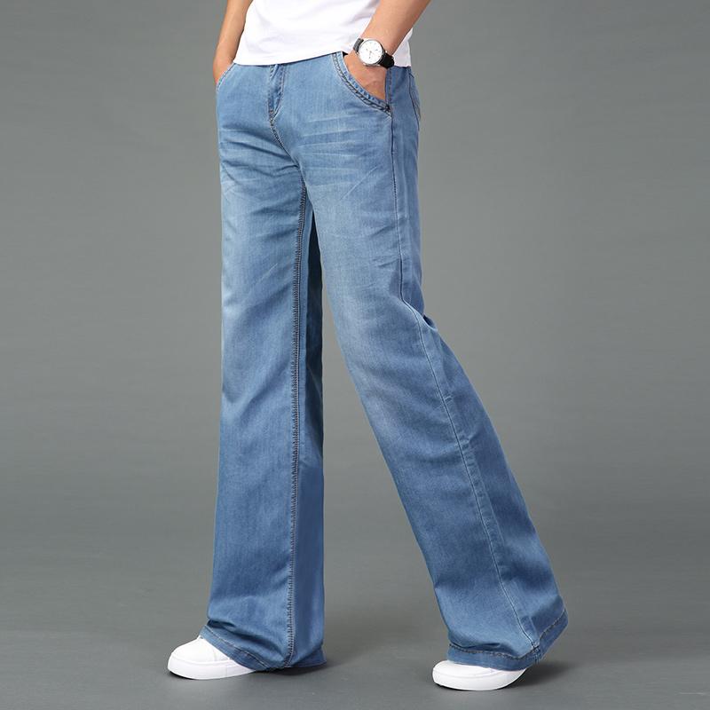 Men's Summer Thin Mid Waist Loose Wide Leg Pants Men's Loose Flared Jeans