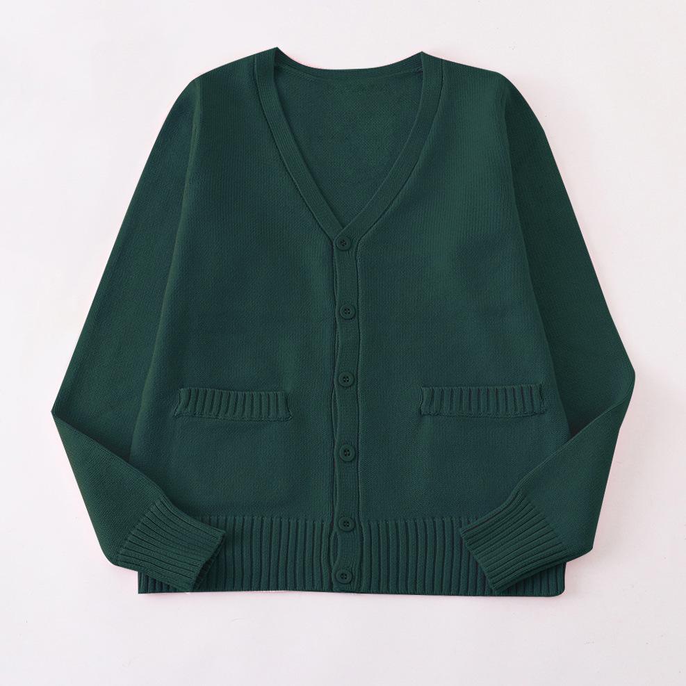 Japanischer V-Ausschnitt Langarm JK Uniform Strickjacke - 7-Nadel Verdickter Pullover für Frühling/Herbst