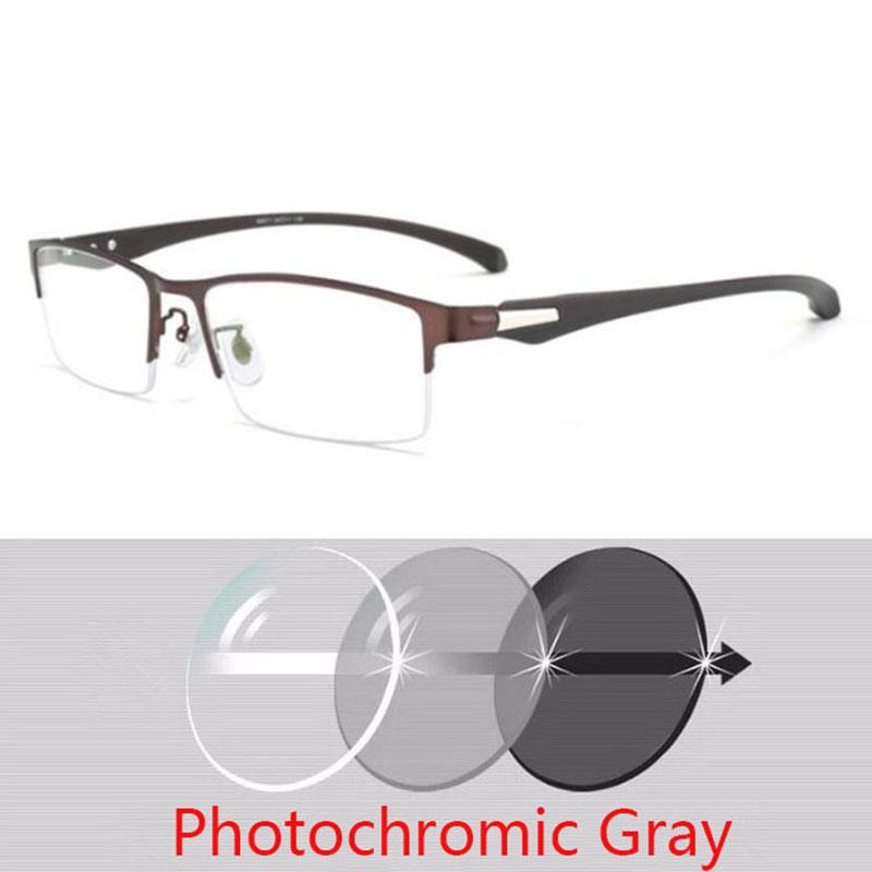 Men Half Metal Frame Photochromic Myopia Eyeglasses Women Chameleon Sun Prescription Glasses -0.5 -0.75 -1.0 -2 To -6