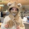 Plush Hat and Scarf All In One Women's Winter Bear Scarf Hat Winter Furry Cycling Windproof and Warm Ear Protection Hat