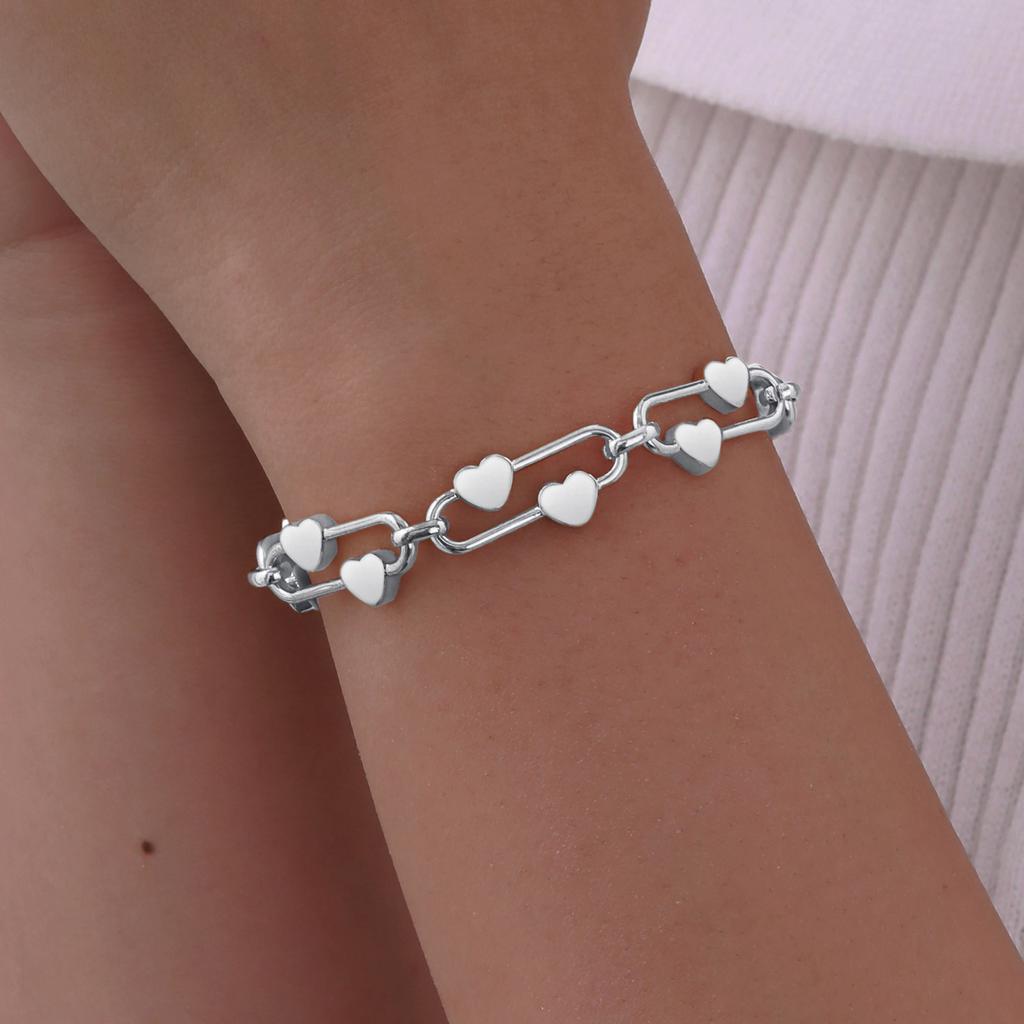 Woman Chain Bracelet For Girls Dainty Stainless Steel Jewelry Heart Links Wristband Mom Girlfriend Valentine's Day Gift