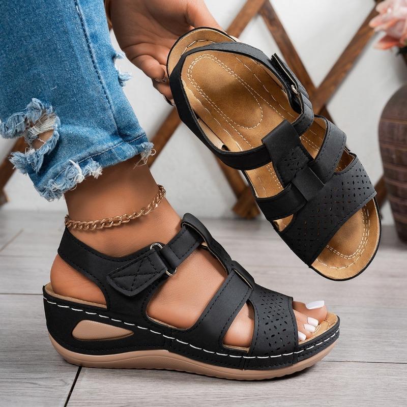 2026 Women's Plus Size Wedge Platform Slippers Solid Color Cross Strap Thick Sole Beach Casual Sandals