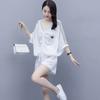 Women's Summer Plus Size Casual Set V-neck Short Sleeve Loose Sweatshirt + Shorts Two Piece Set