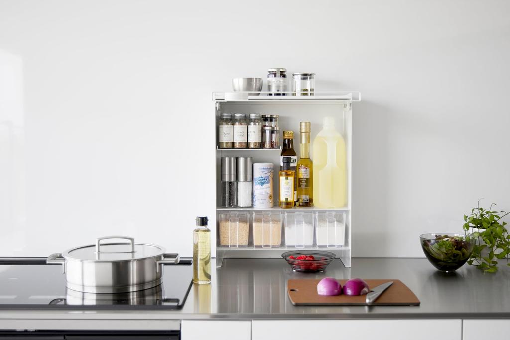 Yamazaki Jitsugyo (Yamazaki) [Completed Product] Open Front Concealable Seasoning Rack White Approx. W38 X D16.3 X H49.2cm Tower Large Capacity Stove