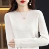 Crew Neck Curled Edge Spring and Autumn Wool Womens Seamless Inner Backing Knitted Sweater