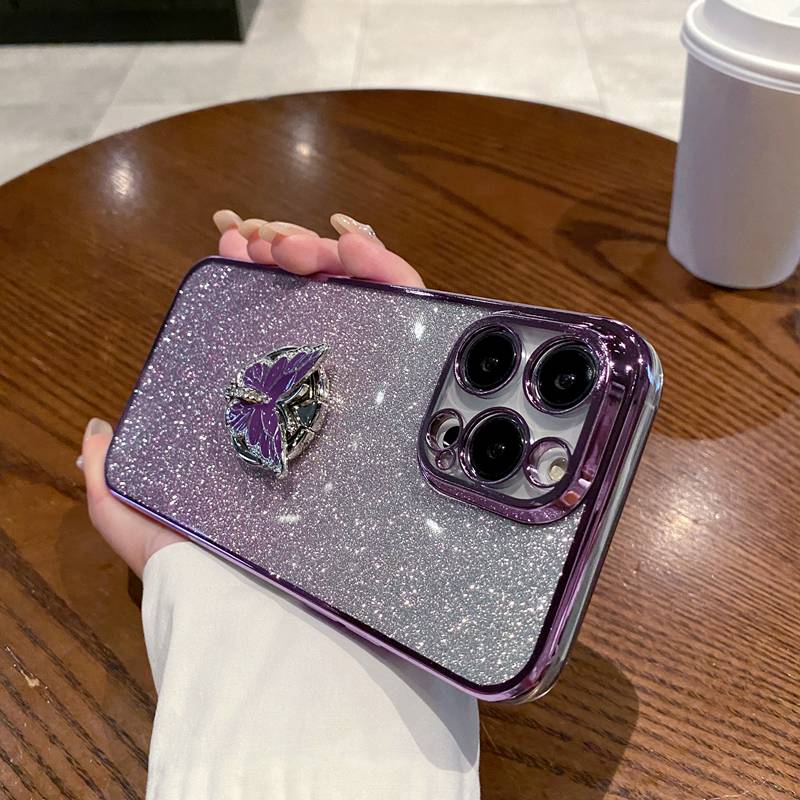 Vlinder Ring Stand Houder Glitters Telefoonhoesje Voor Infinix Note 40 30 Vip 20 12 Pro 30i Zero 30 5G Smrat 8 7 5 6 Plus Zacht Hoesje