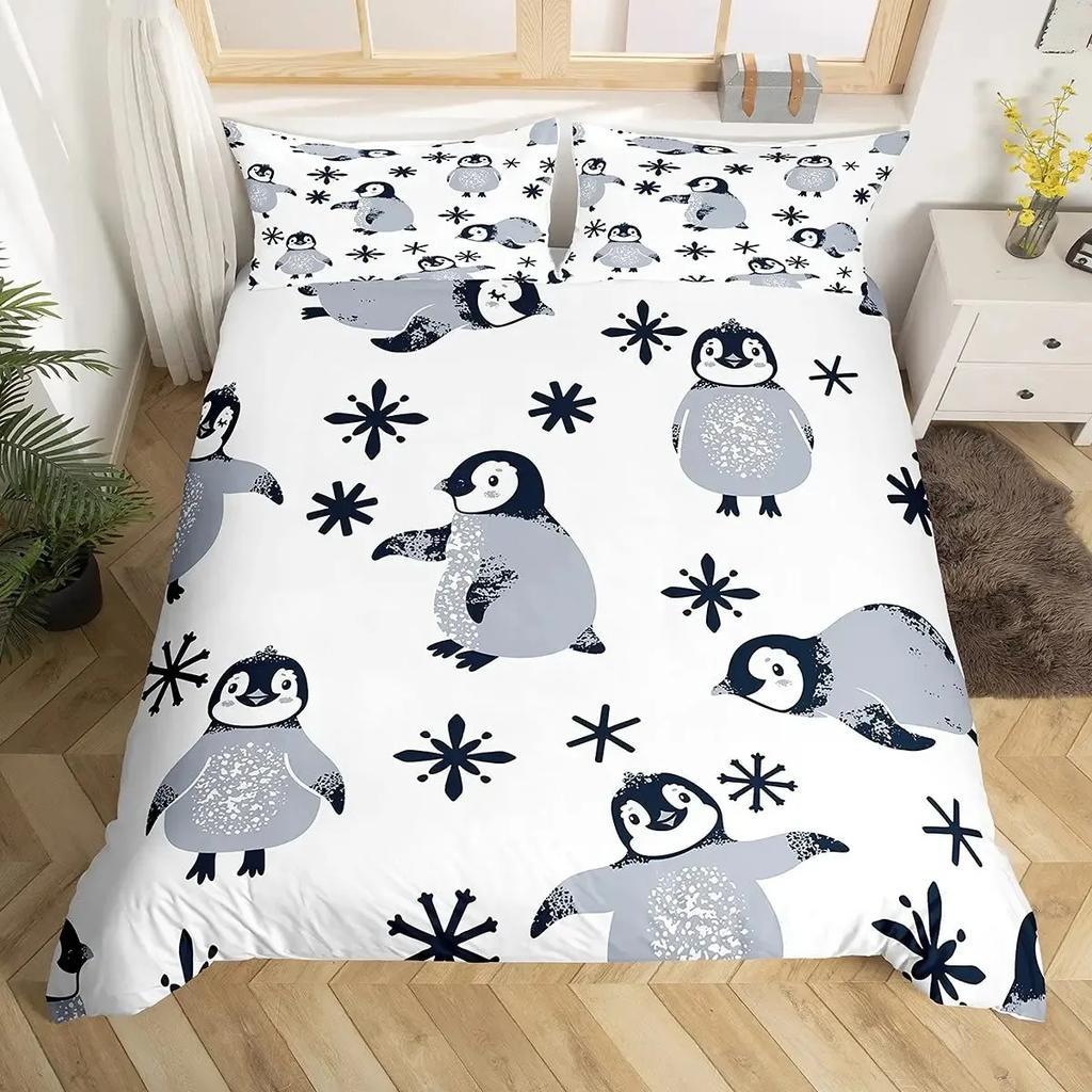 Ensemble de housse de couette pingouin complet animaux mignons ensemble de literie décor neige ensemble de housse de couette housse de couette animal pingouin mignon taille Queen