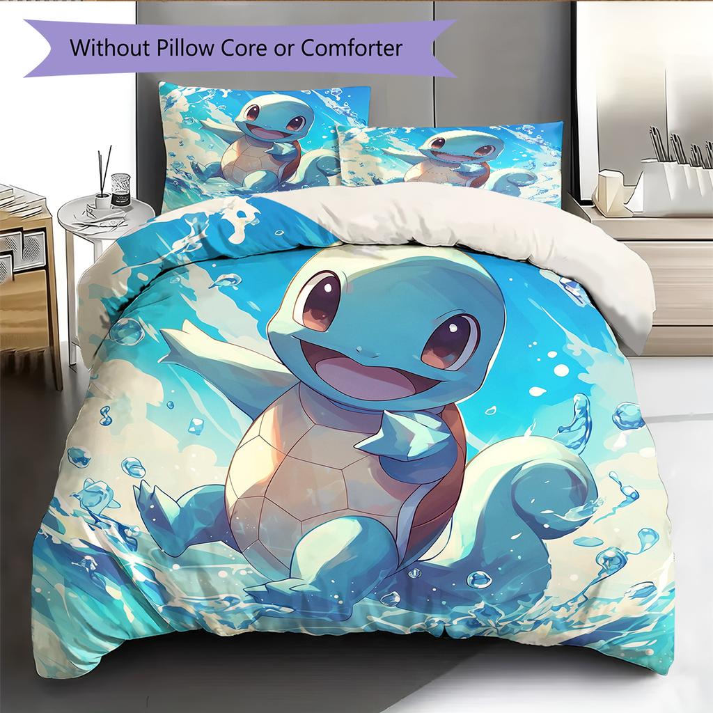 Squirtle Pattern Bedding Home Decoration Birthday Gift (1 * Duvet Cover + 2 * Pillowcase, Without Core)