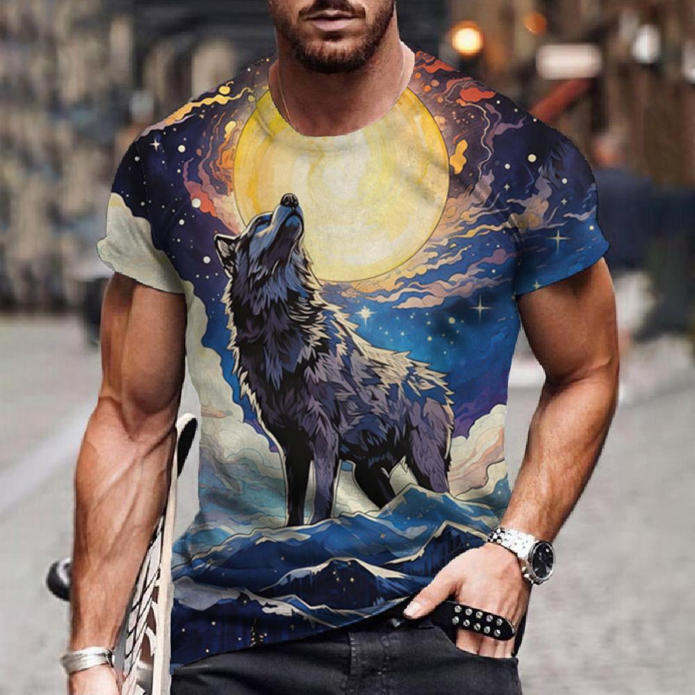 Wolf T Shirt for Men Vintage Animal Print Short Sleeve Top 3D Casual Street Man's T-shirt Oversized Tee Shirt