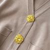 Autumn Winter Golden Buttons V Neck Pocket Cardigan Knitted Sweaters + Wide Leg Pants Tracksuits Long Two Piece Set