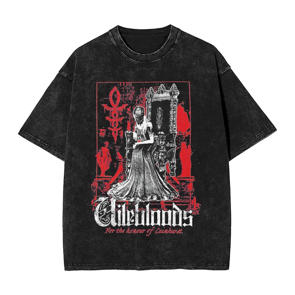 Hot Game Peripherals Bloodborne Darks Souls Graphic Print TShirt Streetwear Vintage Washed Cotton Top Oversized Summer New Tees