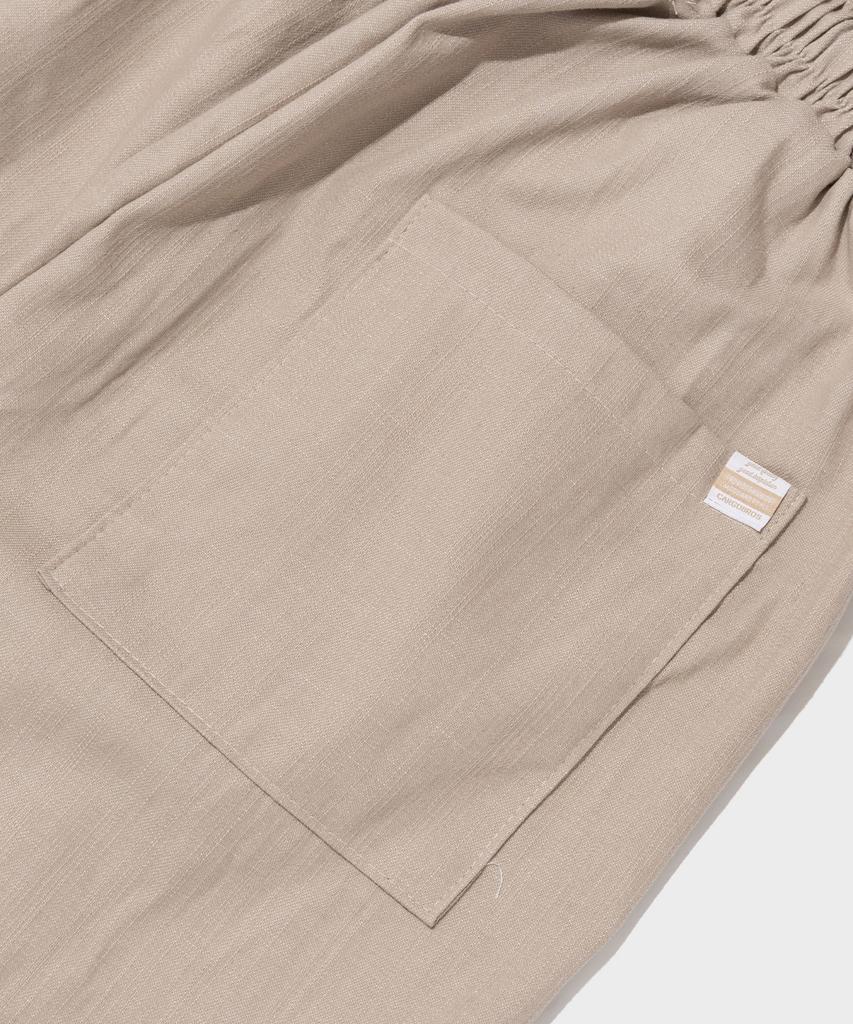 CARGOBROS Double-Pleat Linen Wide Elastic Pants (Beige)