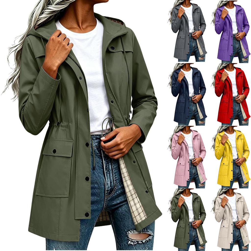 Women's Hooded Rain Jacket - Lightweight Outdoor Windbreaker with Adjustable Waist - Raincoat for Hiking, Travel, Daily Wear