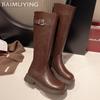Hiver Bottes Hautes Chunky Femme Cuir Talons Moyens Chaussures Classiques Tendance 2025 Designer Gladiateur Hauteur Genou Moto Botas De Mujer