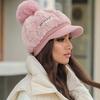 Verdickte, pelzige Beanie mit Krempe, elegante, kältebeständige Strickmütze, einfarbig, warme Baskenmütze für Damen und Mädchen, Herbst und Winter