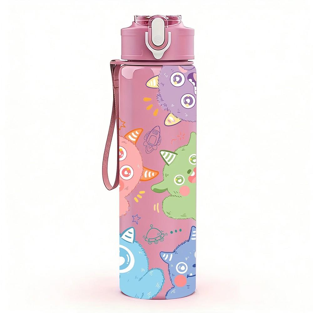 1PC Soft Pastel Doodle Baby Seamless Print 750ml Color Plastic Sports Water Bottle Leakproof Flip Straw Lid Suitable for Sports Office Home Use