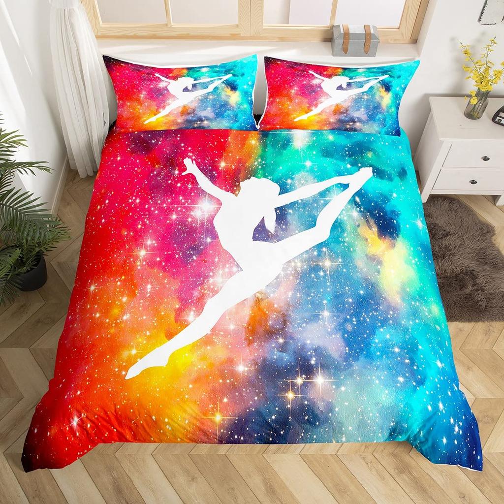 Gymnastics Duvet Cover Full QueenGymnast Dancer Comforter Cover For Gymnast GiftStarry Sky Bedding Set Boho Flower Quilt Cover