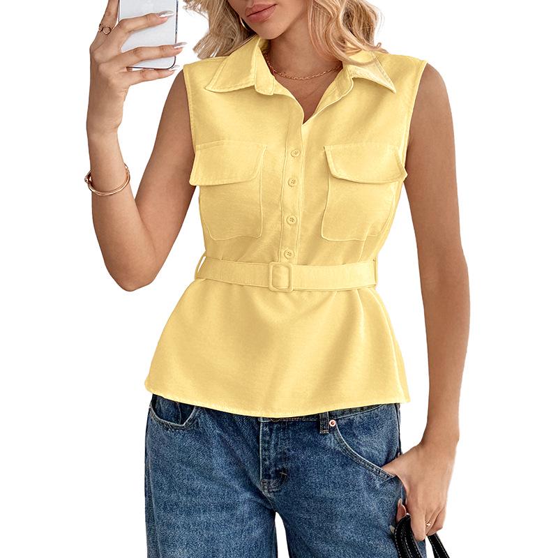 Europäische & Amerikanische Damen Ärmelloses POLO-Kragen Taillenbetonendes Pullover-Shirt Sommer 2026