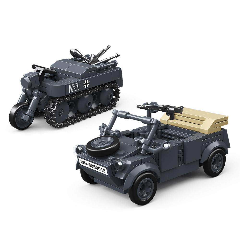 Zweiter Weltkrieg WW2 Armee Militär Soldaten M3A1 Spähwagen Panzerfahrzeug Modell Bausteine Steine Kinderspielzeug Geschenk
