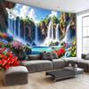 Bright Waterfall Nature Tapestry Wall Hanging, Colorful Floral Tropical Tapestry for Bedroom Living Room