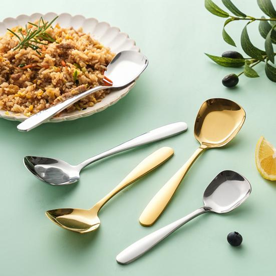 Paslanmaz Çelik Kare Başlı Çorba Kaşığı Düz Taban Dökülmeye Karşı Çorba Kepçesi Kalınlaştırılmış Ergonomik Sap Servis Gereci Makarna Salata için