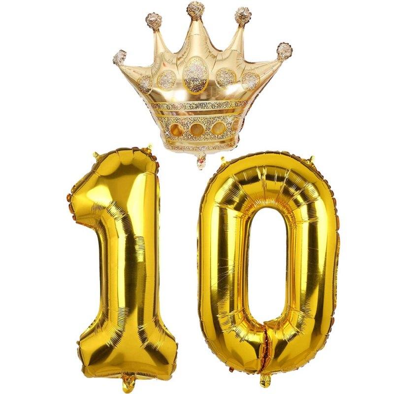 10 18 20 30 40 50 To 90 Years Old Kid Adult Birthday Party Gold Crown Number Balloons Set
