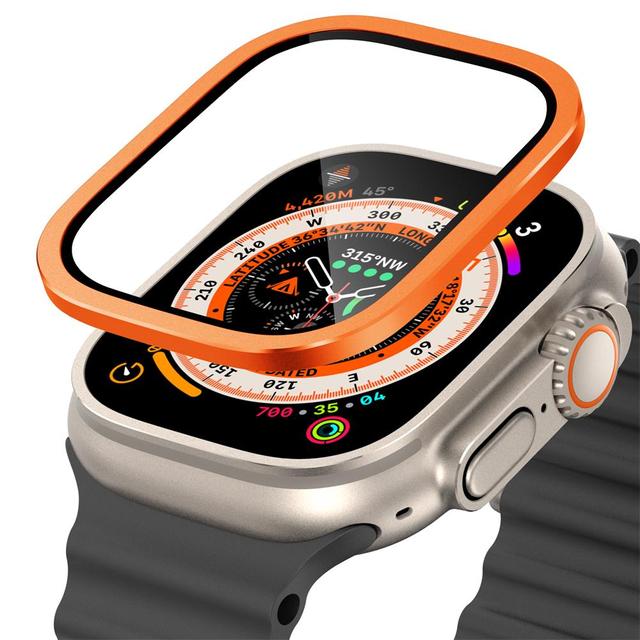 Metal Bumper+Tempered Glass For Apple Watch Ultra 49mm Band Screen Protector Anti-Scratch HD Full Film iWatch Ultra 49 Mm Strap