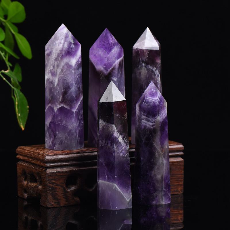 Varinha Hexagonal de Quartzo Natural Fantasia Coluna de Cristal Ametista Sonho Pedra de Cura Energia Cristal Roxo Decoração de Mesa de Escritório