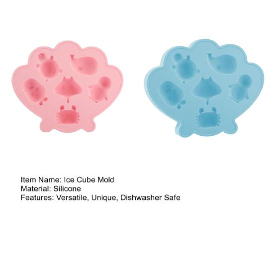 Ocean Animal Silicone Ice Cube Tray with Lid 6-Cavity Food-Grade Mold