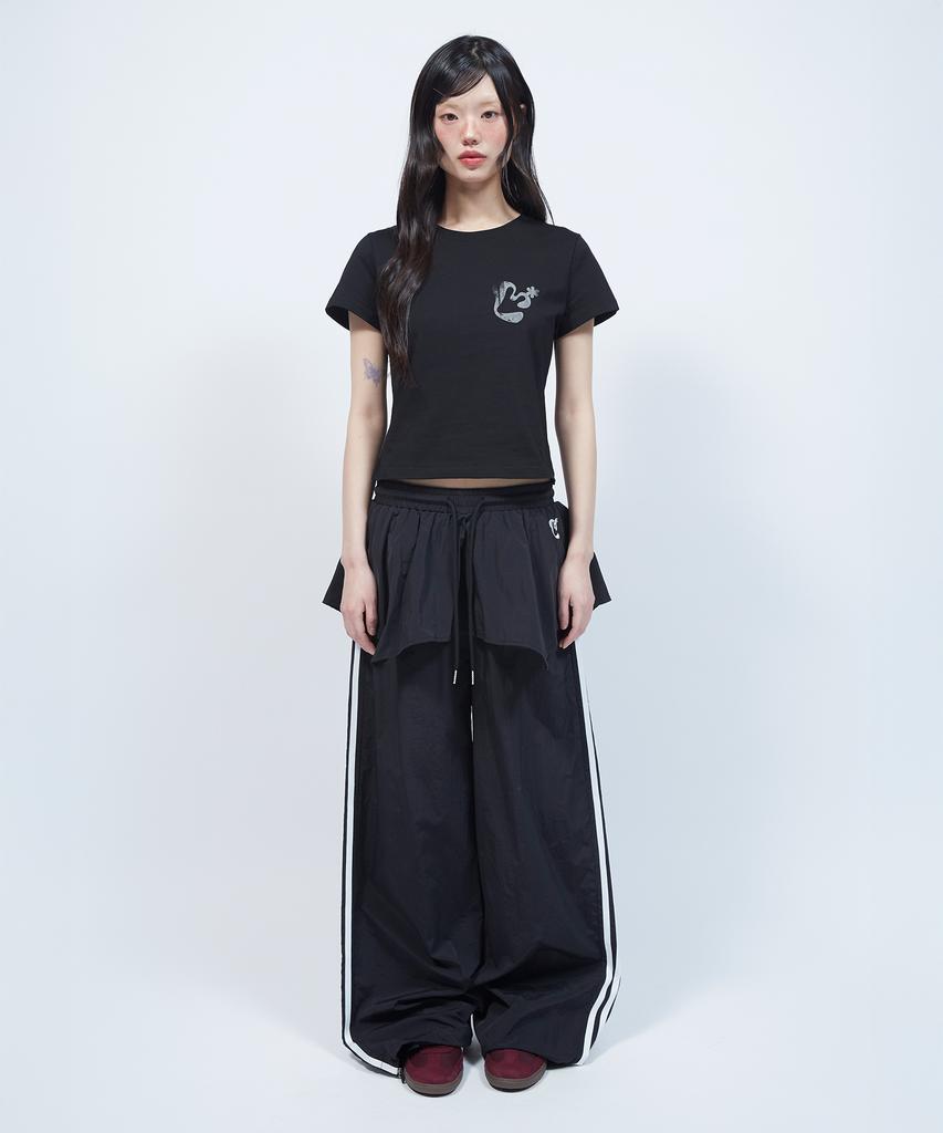 LMR Layered Track Nylon Skirt Pants Black