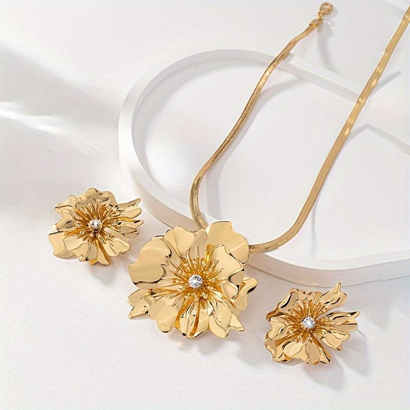1 Pair Stud Earrings + 1 Pc Necklace Iron Jewelry Set Elegant Luxury Style Trendy Female Valentine's Day Gift
