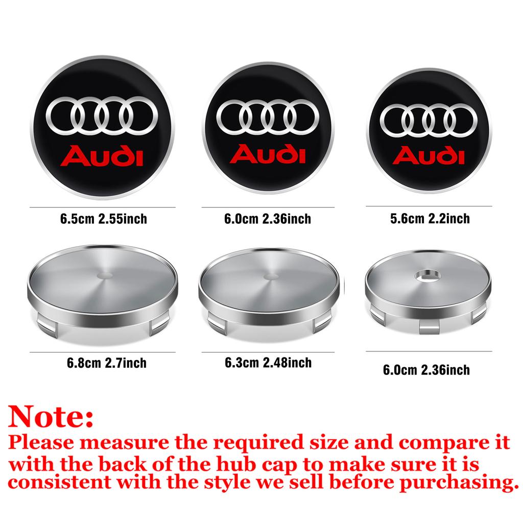 4pcs 56/60/63/65/68mm Wheel Center Caps Sticker Car Hub Cover Decoration for AUDI S RS A3 A4 B8 8P 8V A6 A5 Q5 B7 B6 B9 Q7 A1 A7