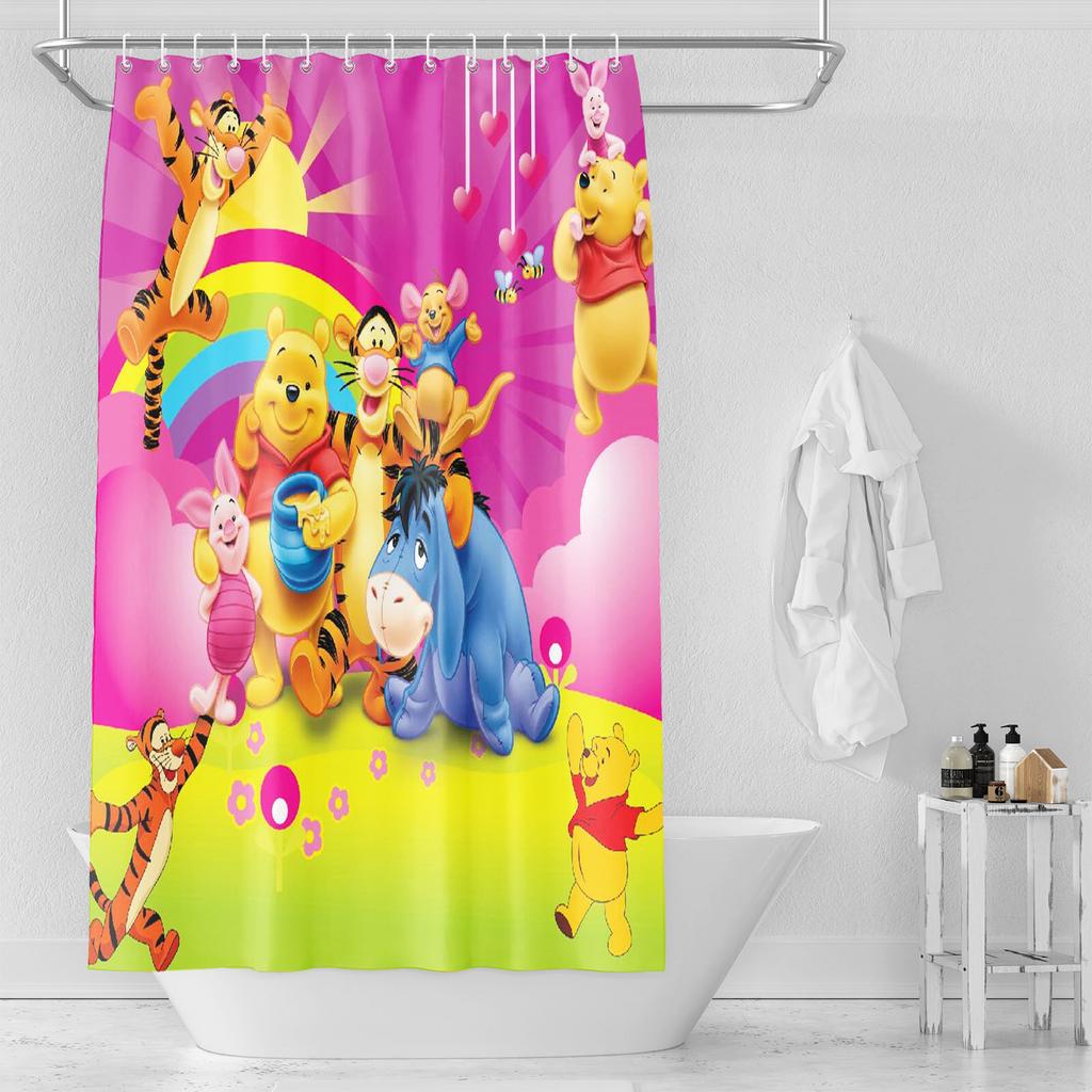 Winnie De Poeh Anime Douchegordijn Schattige Bad Waterdichte Gordijnen Voor Woonkamer Luxe Set Scherm Badkamer Accessoires Sets