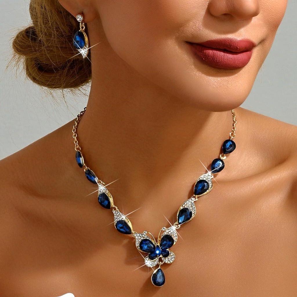 Latest Stylish Design Fancy Wedding Party Crystal Necklace Jewellery Set for Women