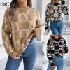 Autumn Winter Halloween Checkered Lantern Long-sleeved Pullover Sweater Women's Clothing