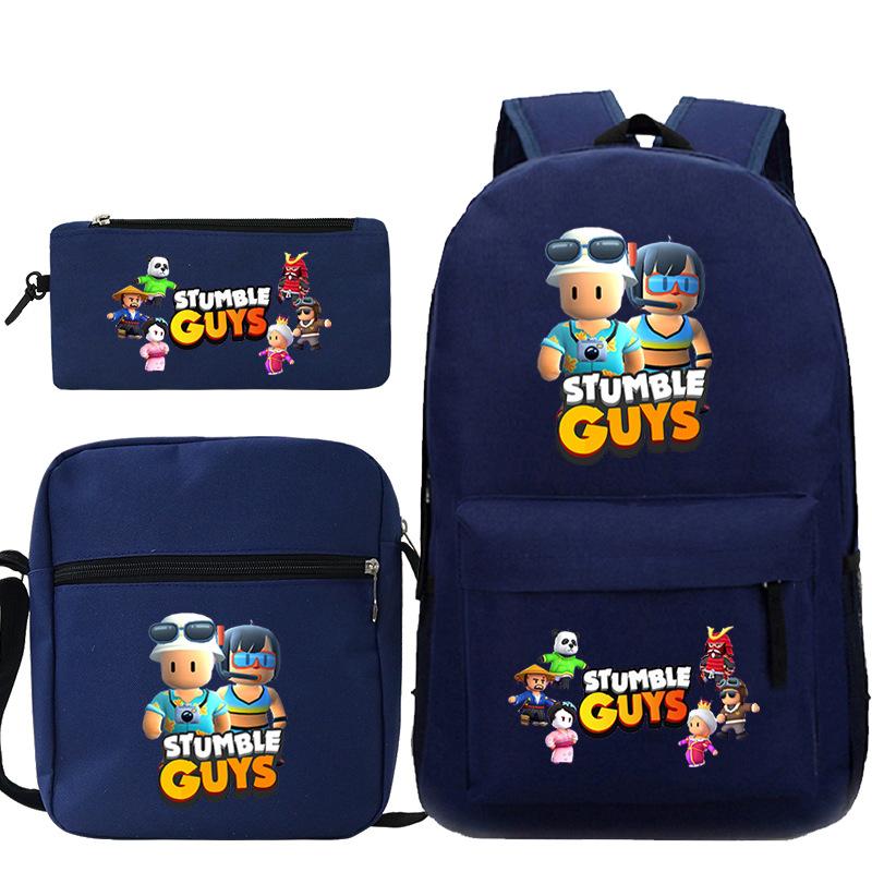 New Stumble Guys game merchandise printed student backpack three-piece set boys and girls school bag set