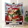 Merry Christmas Dog Cat Truck Print Blanket Bedroom Blanket for Livingroom Couch Lunch Break Soft Throw for Friend's Festival Gift