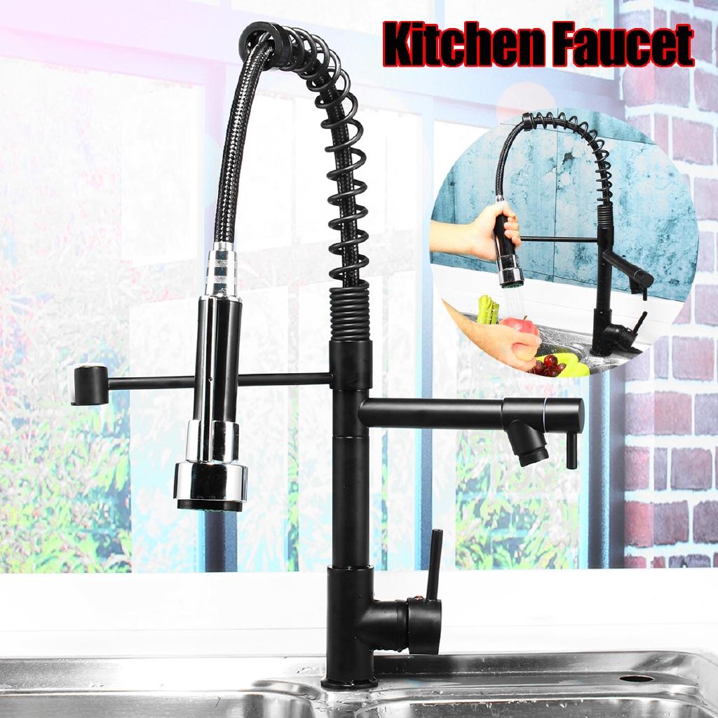 Black 2-Way 360 Rotation Oil Rubbed Pull Out Kitchen Water Tap Spout Faucet Handheld Shower Kitchen Water Mixer Taps
