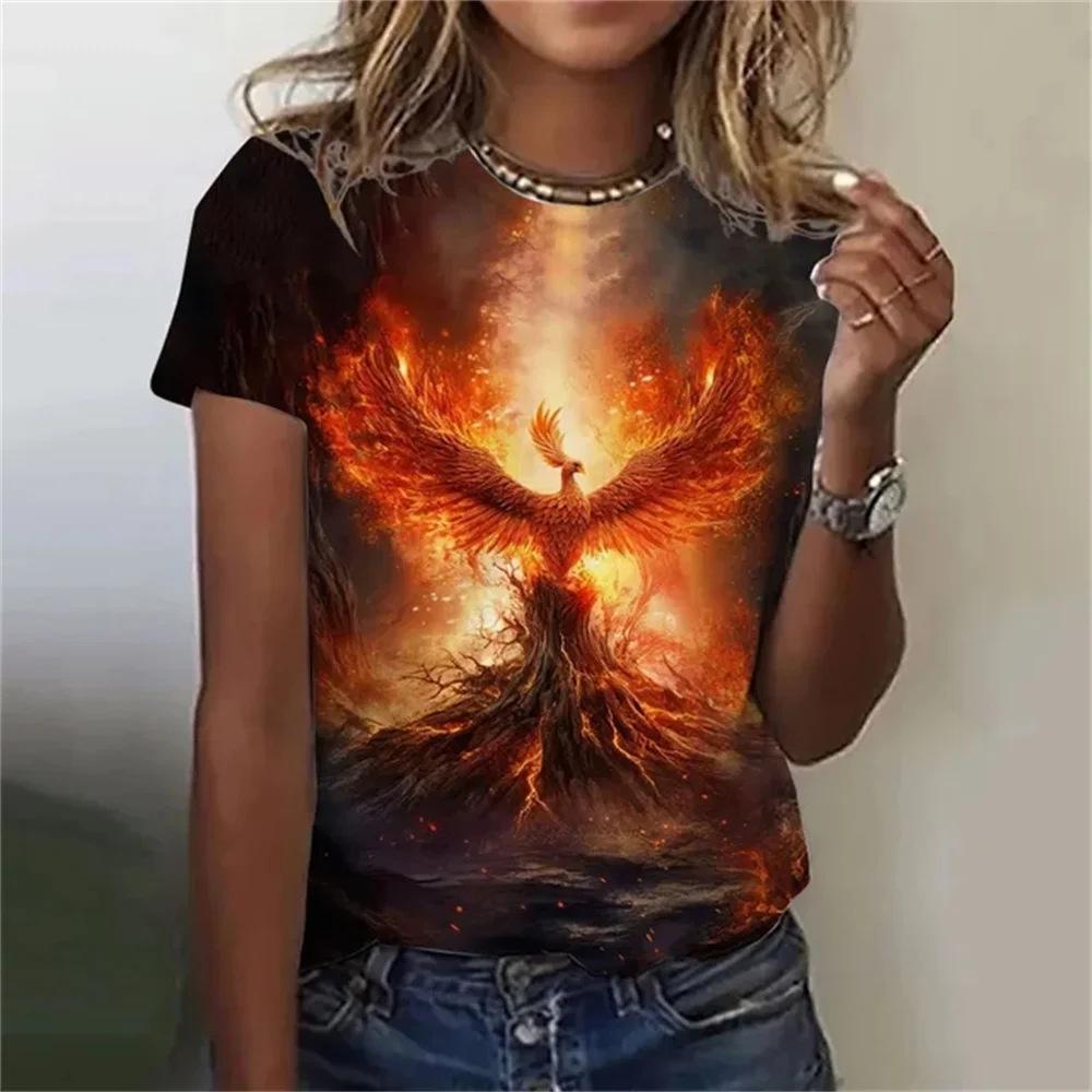 Nová trička řady Phoenix s 3D tiskem Dámská móda Tričko s krátkým rukávem s výstřihem do O Y2k Harajuku Oversized trička Topy Dámské oblečení