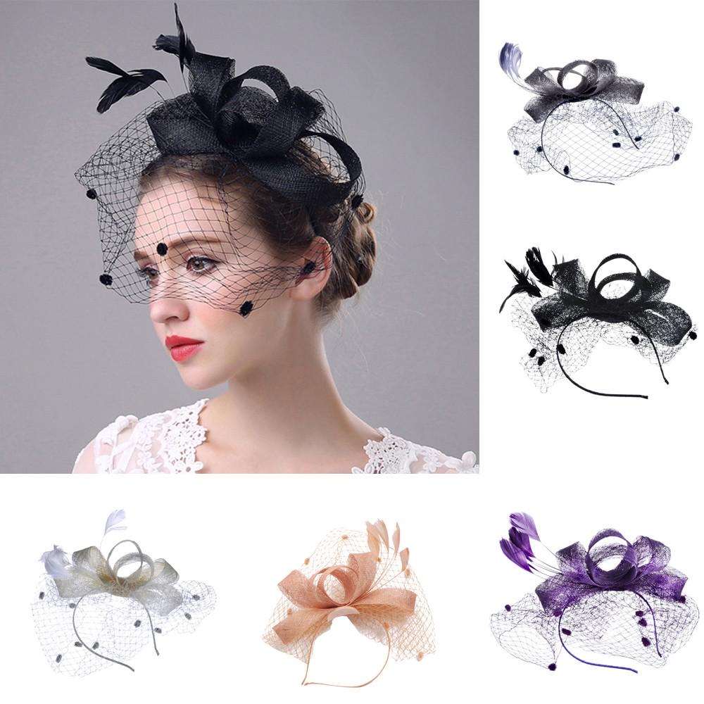 אופנה נשים Fascinator כובע רשת סרטים ונוצות כובע מסיבת חתונה